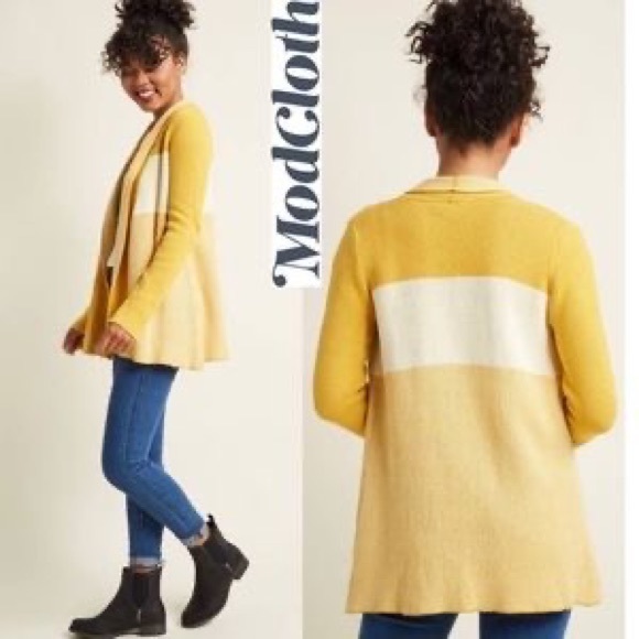 Modcloth Sweaters - MODCLOTH Yellow Colour Block Cardigan Open Front